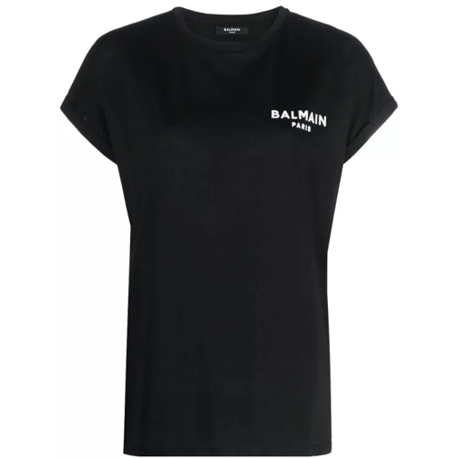 Balmain Flocked-Logo Organic-Cotton T-Shirt Black 
