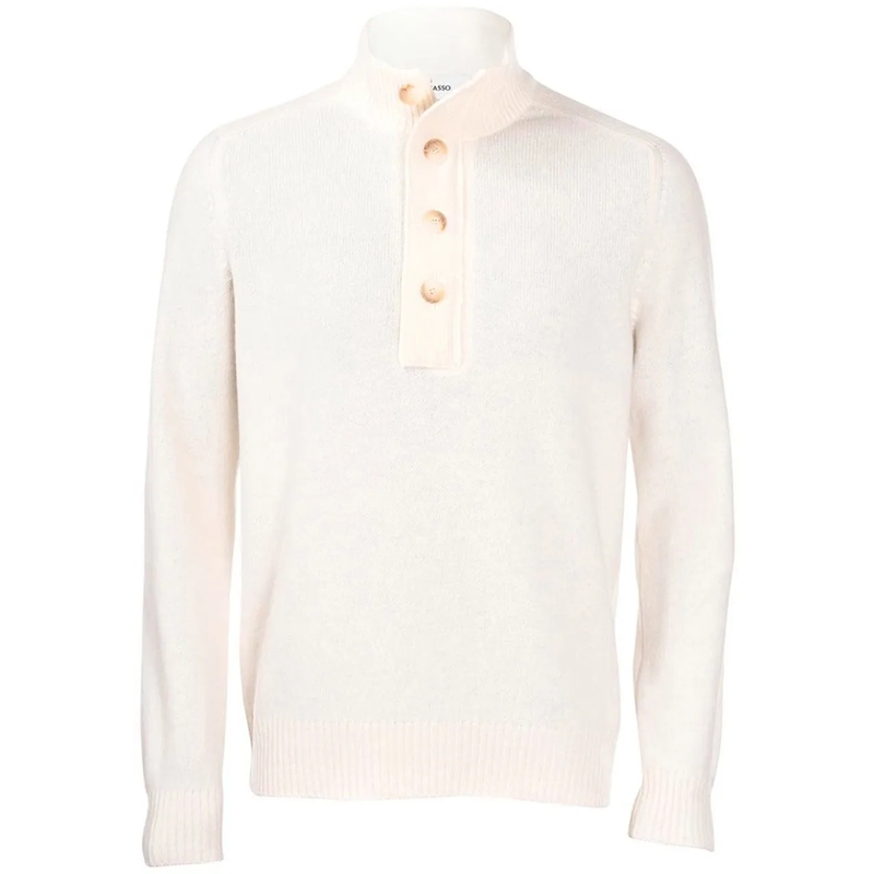 Gran Sasso Pullover Button Mock Neck Ecru weiß