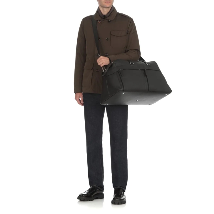 Orciani Micron Pebbled Leather Duffel Bag Black Weekender