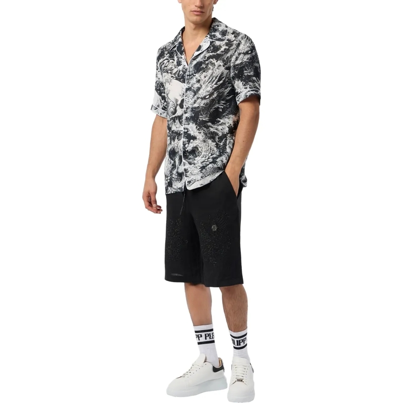 Philipp Plein Hemd Linen Bowling Shirt All-Over Ceramic schwarz(Image 4)