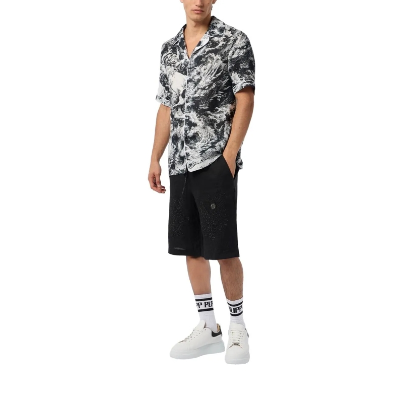 Philipp Plein Hemd Linen Bowling Shirt All-Over Ceramic schwarz(Image 2)