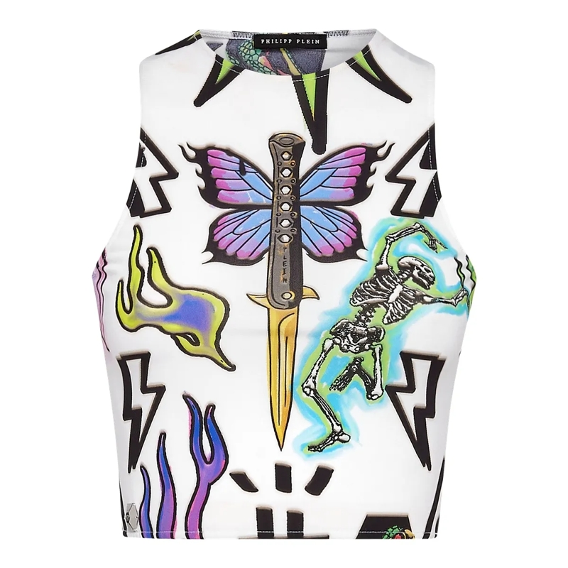 Philipp Plein Top Tanktop Monogram weiss