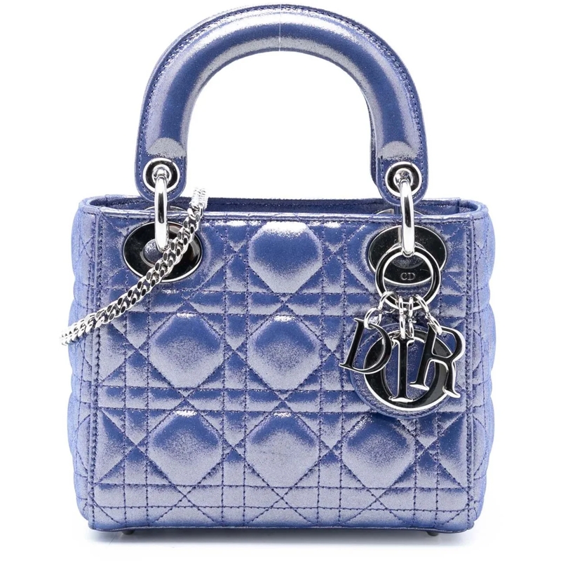 Christian Dior Schultertasche Mini Iridescent Lambskin Cannage Lady Dior blau
