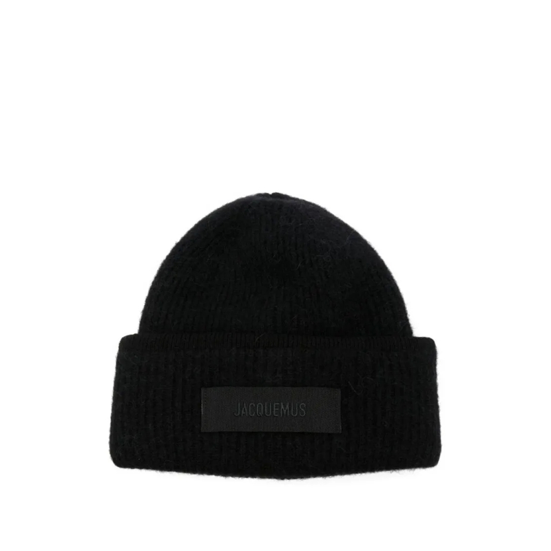 Jacquemus Chapeau Round Crown Knit Hat With Turn-Up Brim Black