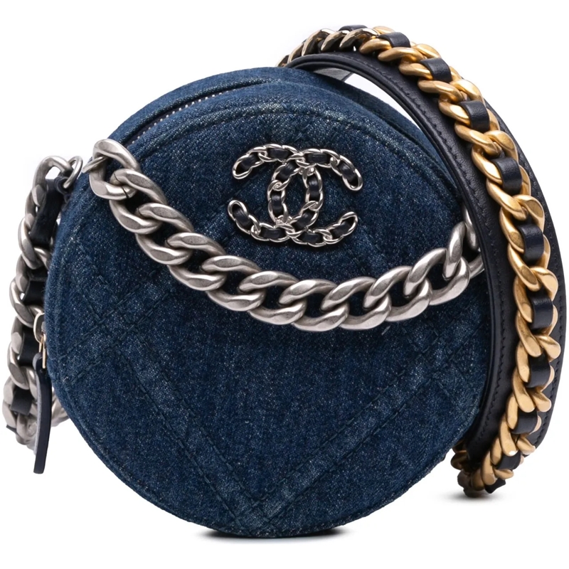 Chanel Sac à bandoulière Denim 19 Round Clutch with Chain blau