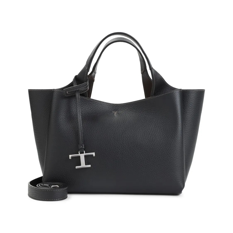 Tod's Tote Mini Grained Leather Tote With Adjustable Strap Black