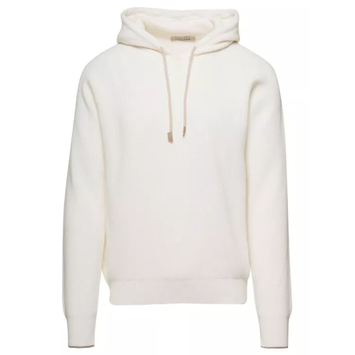 La Fileria White Ribbed Hooded Sweater In Wool Blend Man White 