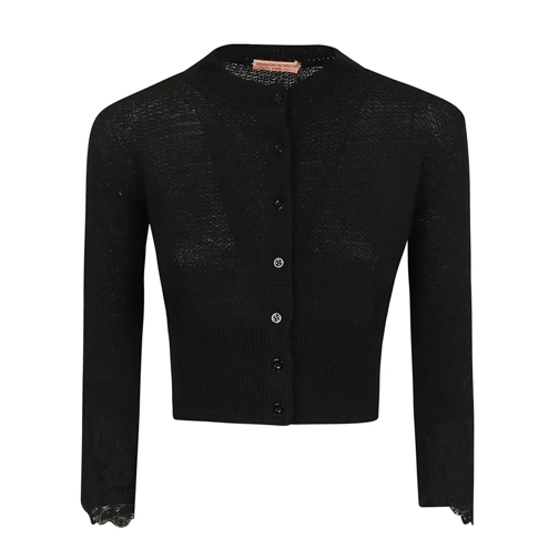 Ermanno Scervino Strickjacke Cropped Open-Knit Cardigan With Lace Detailing Black