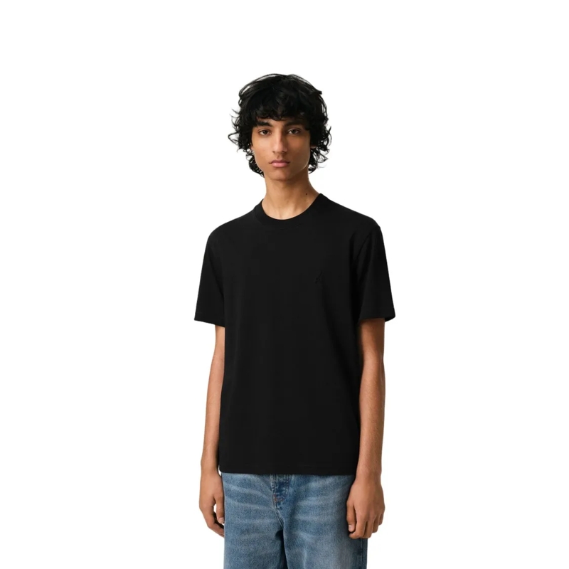 AMI Paris T-shirt Short-Sleeve Black Cotton T-Shirt With Embossed He Black