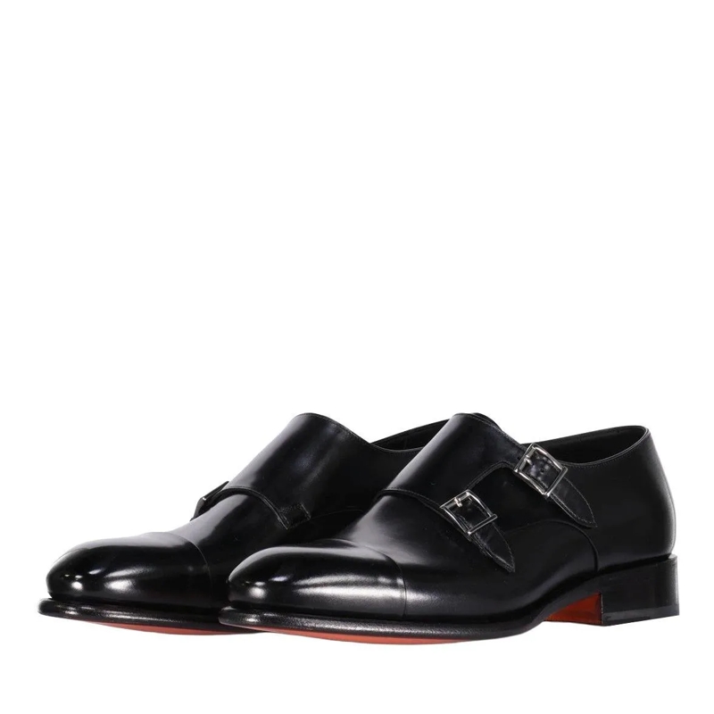 Santoni Monkstraps Doppel-Monkstraps aus Leder Schwarz