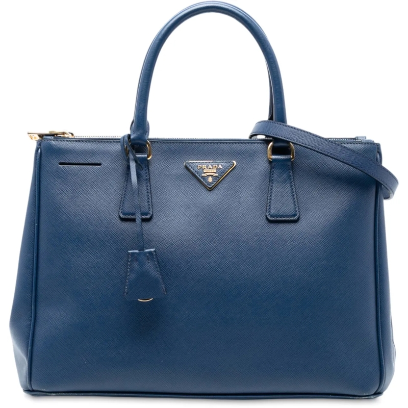 Prada Sac à bandoulière Medium Saffiano Lux Galleria Double Zip Satchel blau