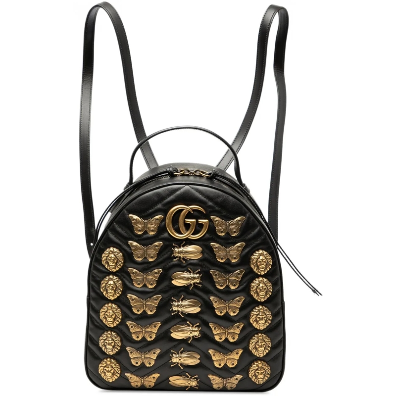 Gucci Sac à dos Small GG Marmont Matelasse Leather Animalier Backp schwarz