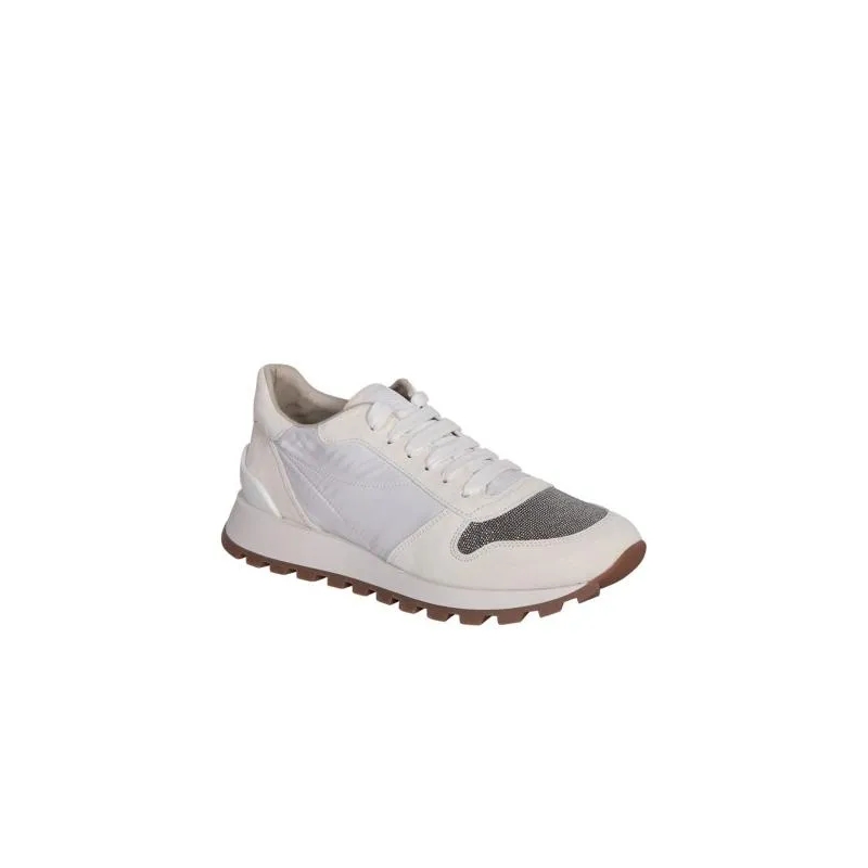 Brunello Cucinelli Low-Top-Sneaker White Lace Velour Sneakers White