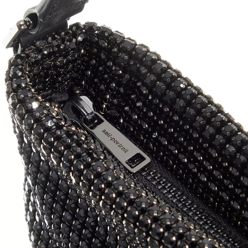 Self Portrait Pochette Diamante Small Hobo Bag Black(Image 4)