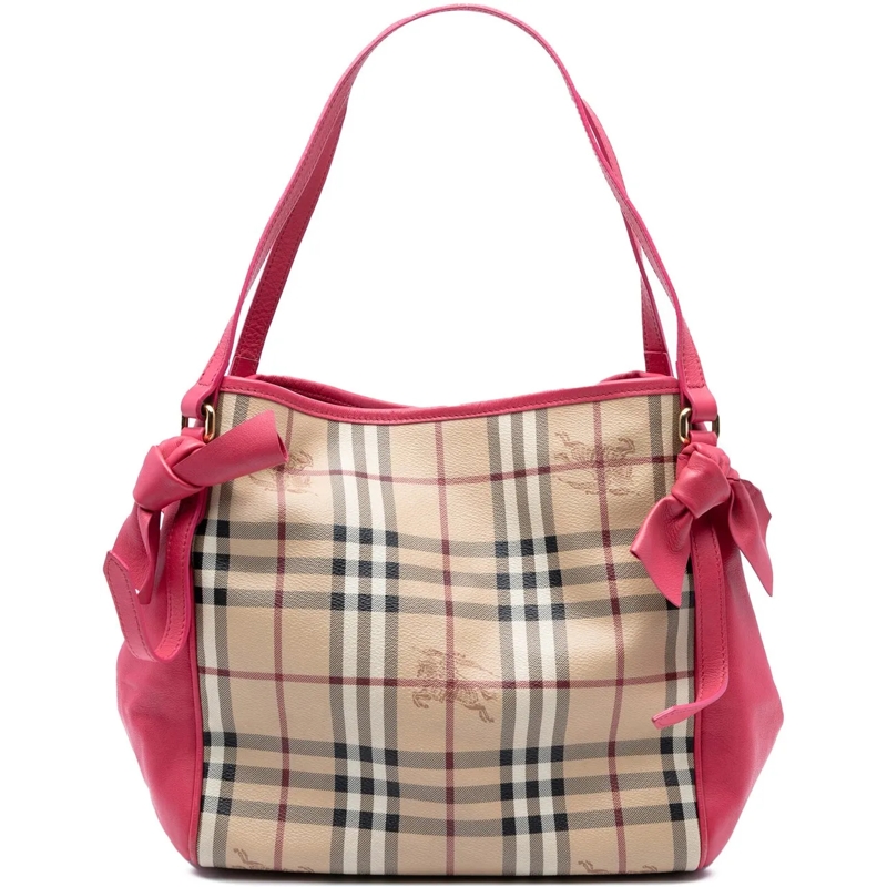 Burberry Shopper Small Leather Trimmed Haymarket Check Coated Canva braun