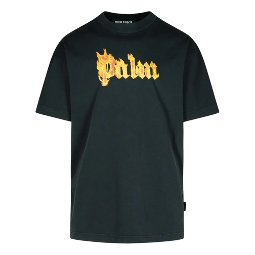 Palm Angels T-shirts Burning Palm' Black Cotton Oversize T-Shirt Black