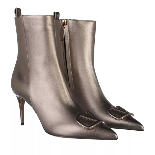 Valentino Garavani V Logo Ankle Boots Leather Bronze Stiefelette