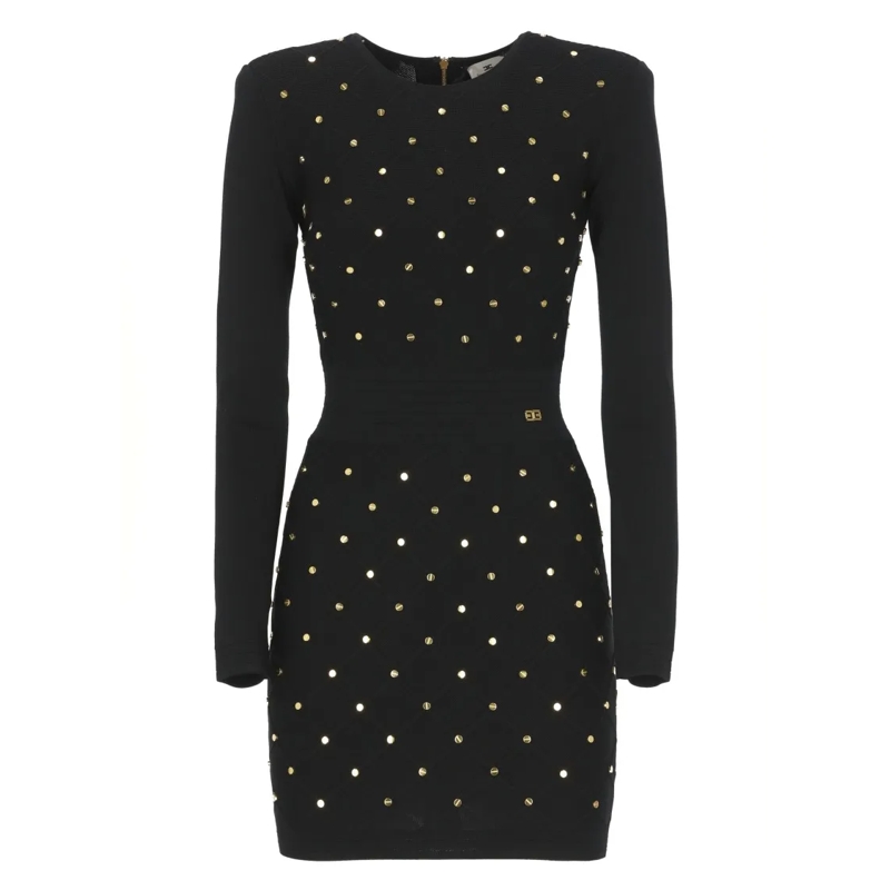 Elisabetta Franchi Mini-robe Fitted Knitted Dress With Jewel Embellishments Black