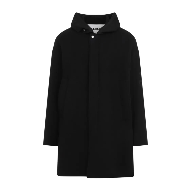 Jil Sander  Wool Blend Coat With Hood And Sophisticated Design Black