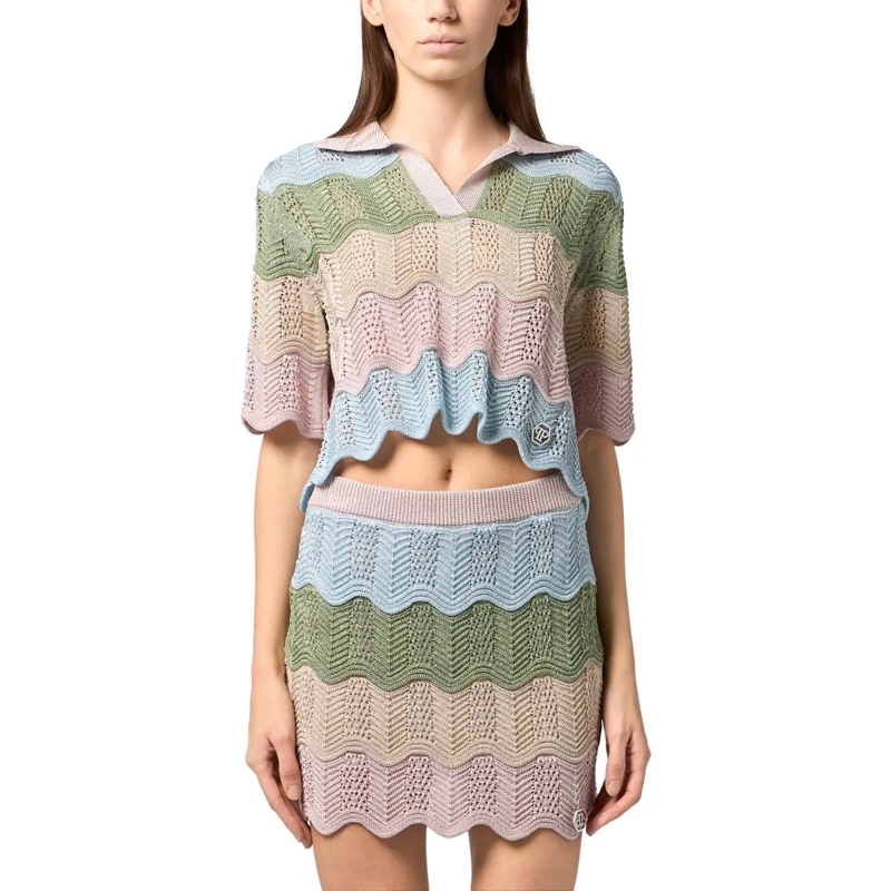 Philipp Plein Top Knitted Polo T-Shirt Color Wave bunt(Image 3)