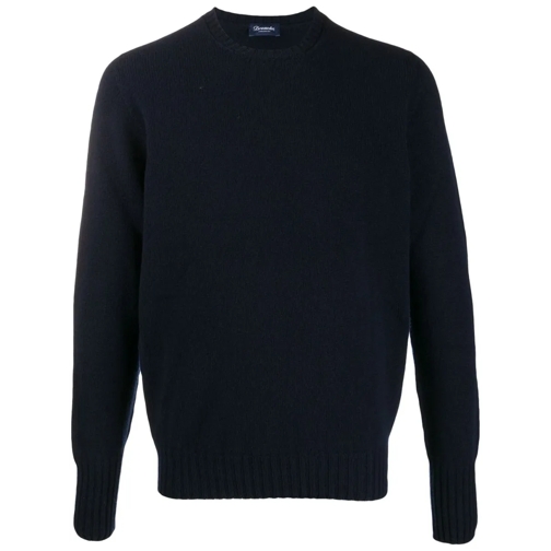 Drumohr Pull Navy Blue Long Sleeve Crew Neck Sweater Blue