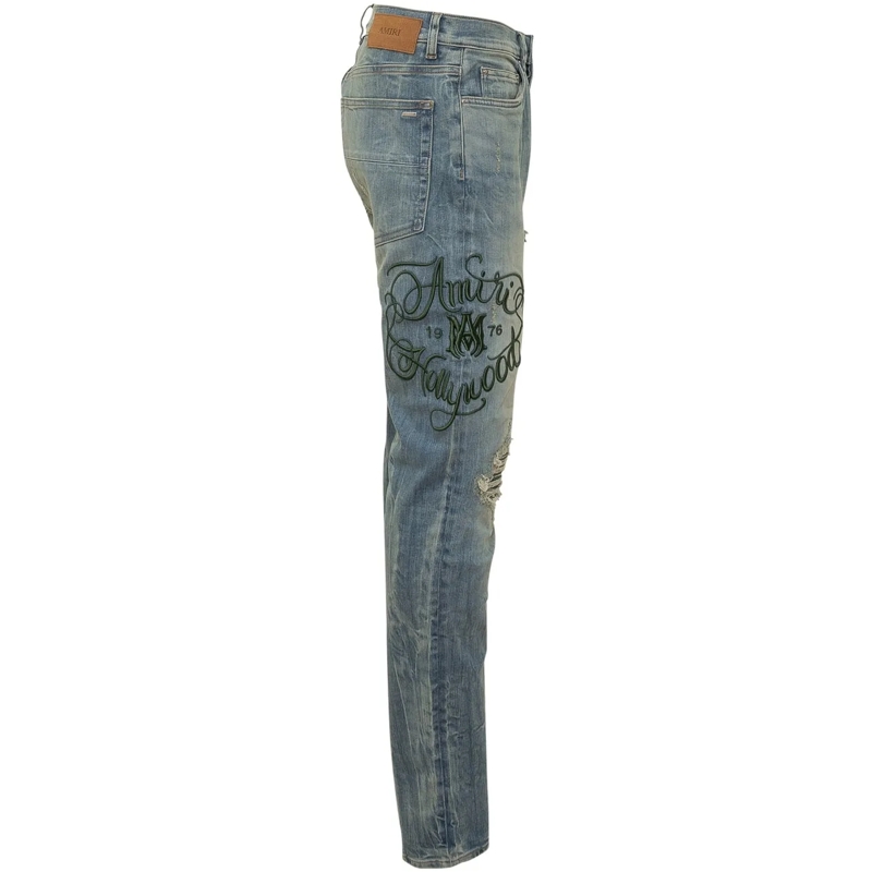 Amiri Jeans Slim Fit Jeans Slim Con Strappi E Ricami blau(Image 3)