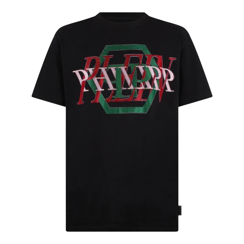 Philipp Plein T-Shirt Round Neck T-Shirt Logo Hexagon Stones schwarz