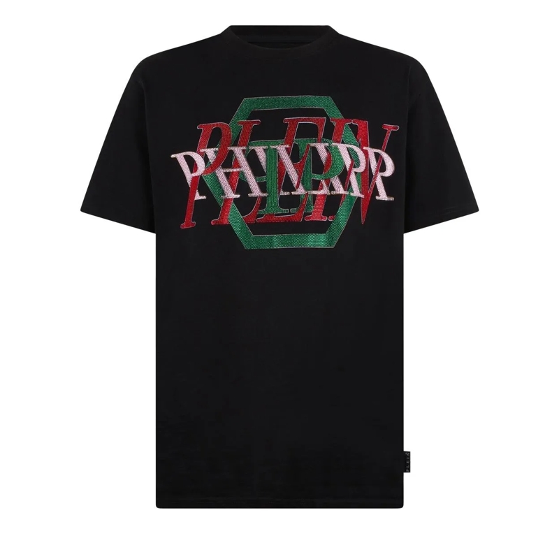 Philipp Plein T-Shirt Round Neck T-Shirt Logo Hexagon Stones schwarz