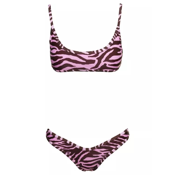 The Attico Zebra Print Bikini Set In Pink Technical Fabric Pink