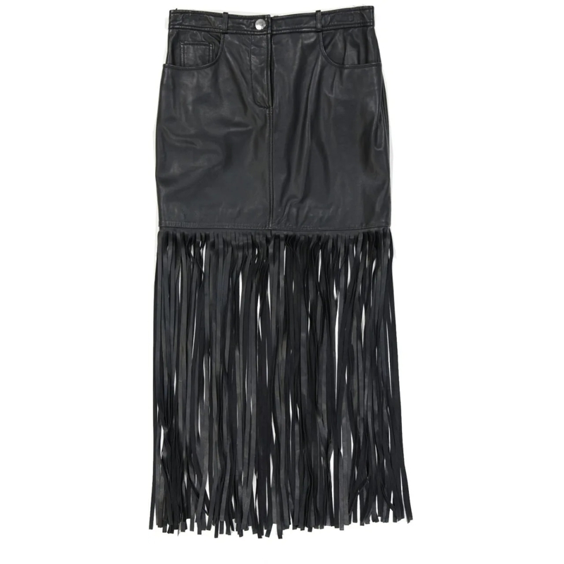 Moschino Midirock Fringed Black Sheepskin Skirt Black