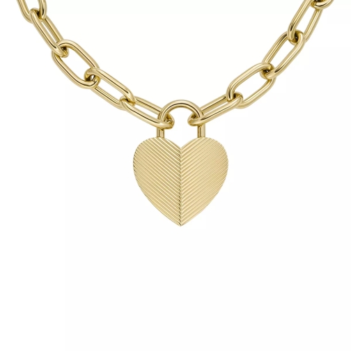 Fossil Harlow Linear Texture Heart Gold-Tone Stainless St Gold Medium Necklace