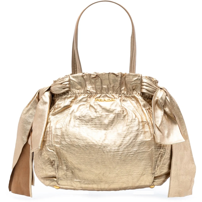 Prada Schultertasche Metallic Nappa Antique Bow Satchel gold