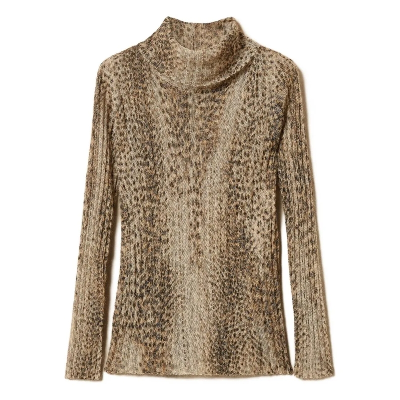Twin-Set Pull Ribbed High Neck Sweater Brown
