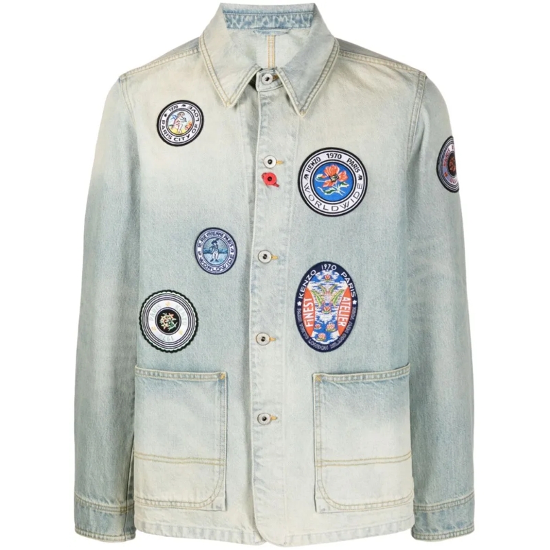 Kenzo Jeansjacke Light Blue Washed Denim Patchwork Jacket White