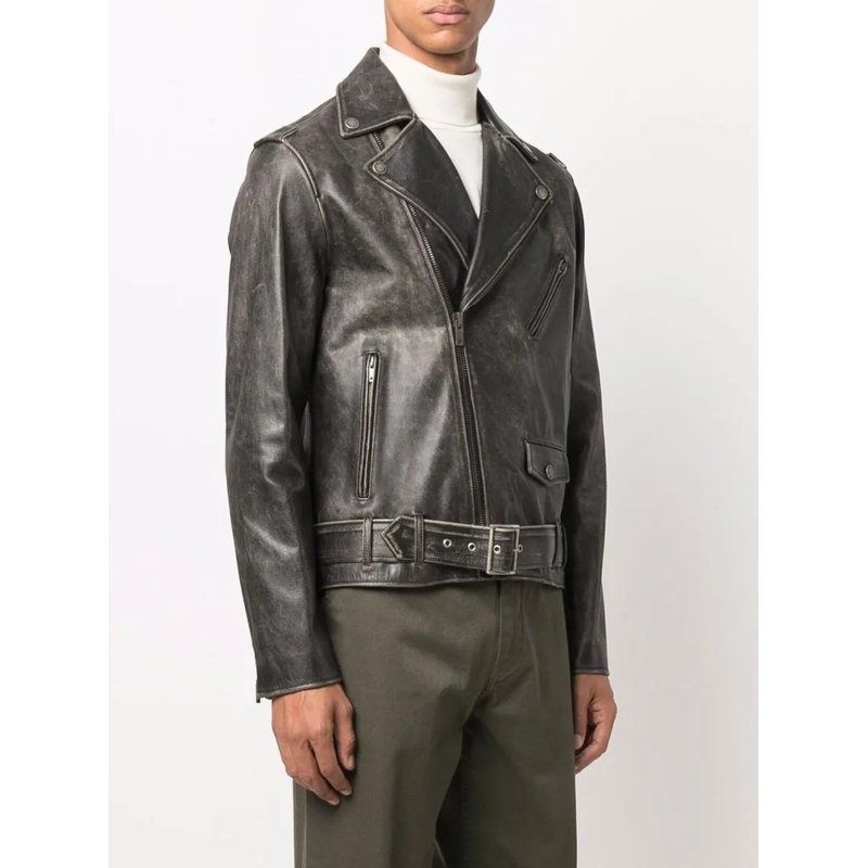 Golden Goose Lederjacke Golden Chiodo Distressed Bull Leather Jacket Grey(Image 4)