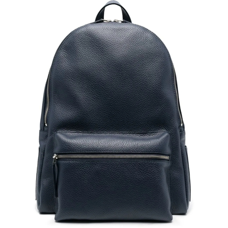 Orciani Sac à dos Textured Leather Backpack With Adjustable Straps Blue