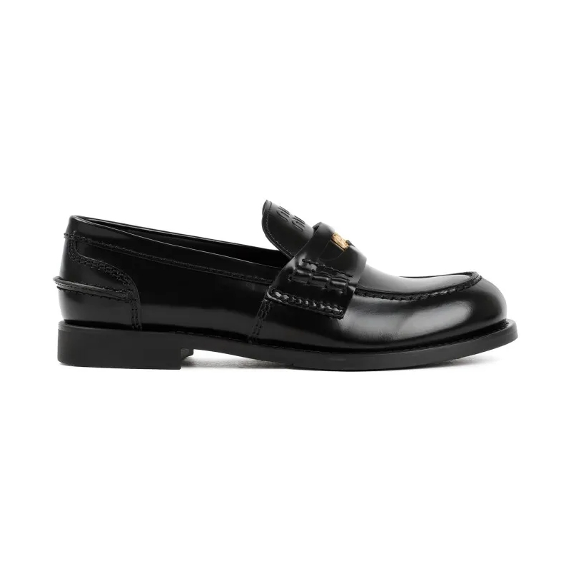 Miu Miu Ballerines Black Leather Slip-On Loafers Black