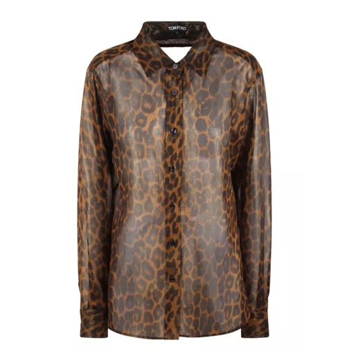 Tom Ford Laminated Leopard Printed Georgette Shirt Grey 