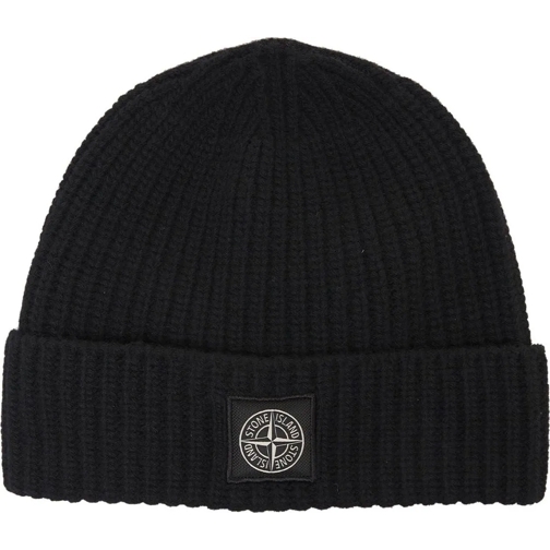 Stone Island  Knit beanie in virgin wool schwarz