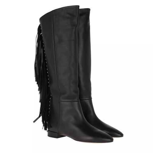 Saint Laurent Fringed Knee Boots Leather Black Stiefel