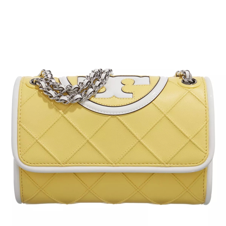Tory Burch Small Fleming Soft Patent Border Convertible Shoul Vintage Lemon Optic White Crossbody Bag