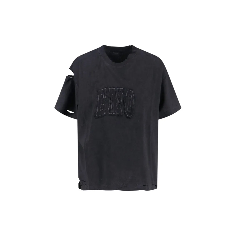 Balenciaga T-shirt Distressed Black Cotton T-Shirt With Bold Logo Black