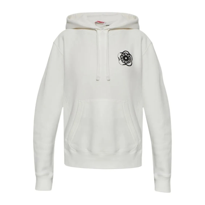 Kenzo  White Hoodie With Bold Black Graphic Logo White