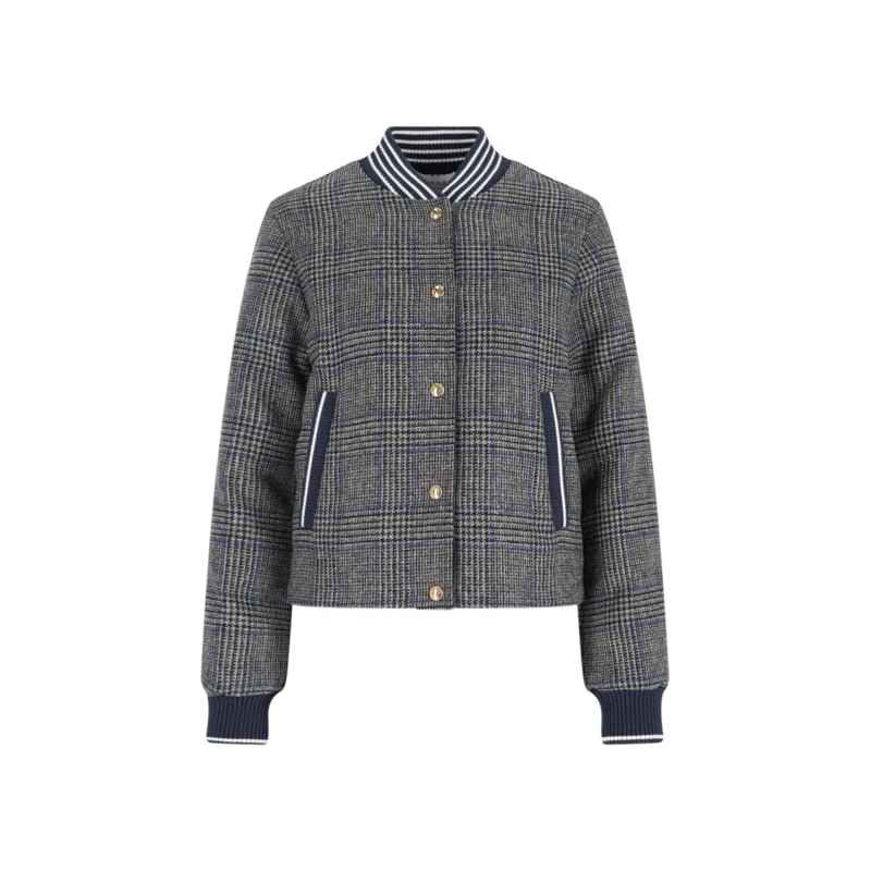 Thom Browne Veste de transition Padded Houndstooth Jacket With Grosgrain Tab Grey