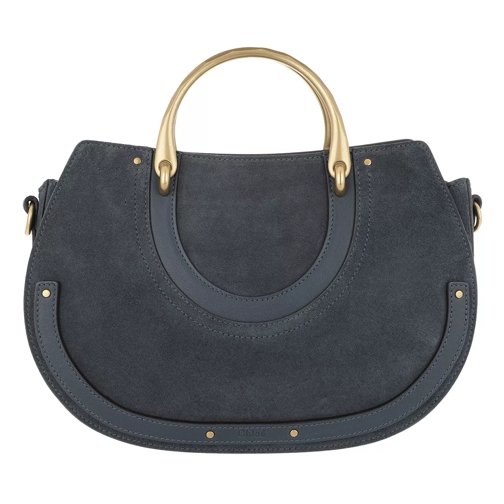 Chloé Pixie Medium Shoulder Bag Suede+Smooth Silver Blue Crossbody Bag