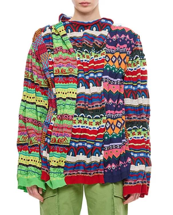 Thumbnail - Comme des Garcons - Multicolor Draped Effect Patch Sweater - Größe M - bunt