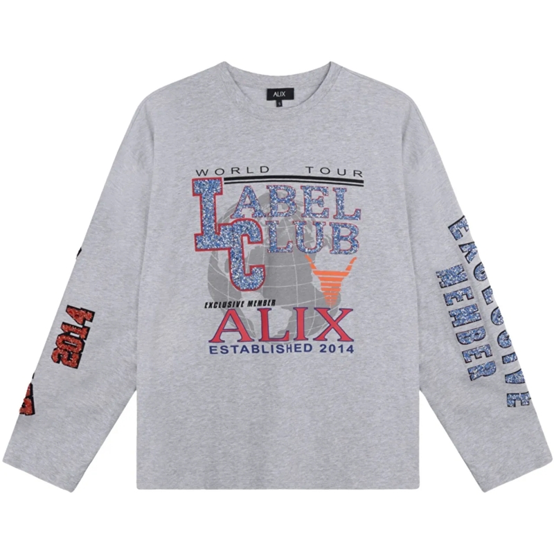 ALIX T-Shirt Alix The Label Ladies Knitted Fancy Print Longslee grau