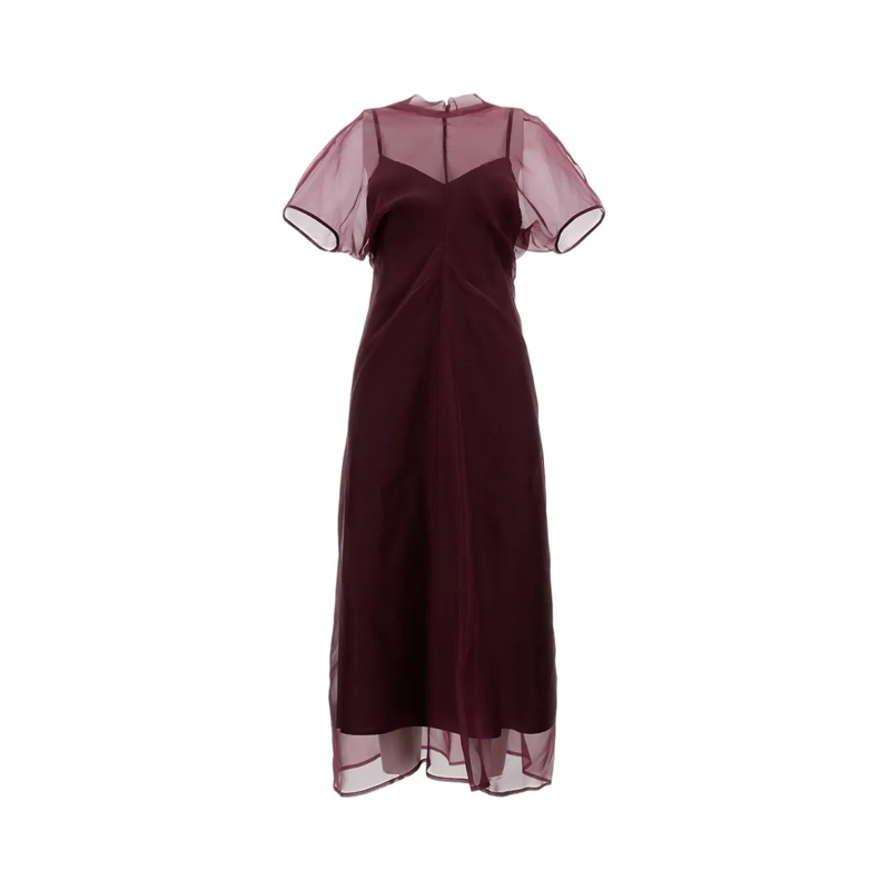 Federica Tosi Robe midi Organza Silk Midi Dress With Slip Lining Burgundy
