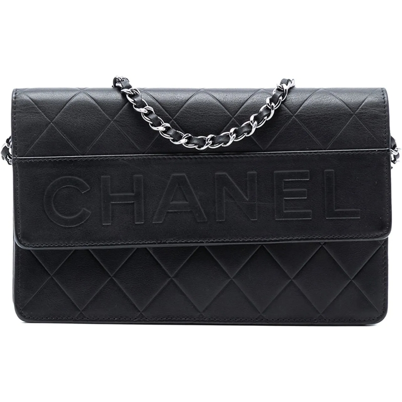 Chanel Schultertasche Quilted Lambskin Embossed LAX Wallet On Chain schwarz