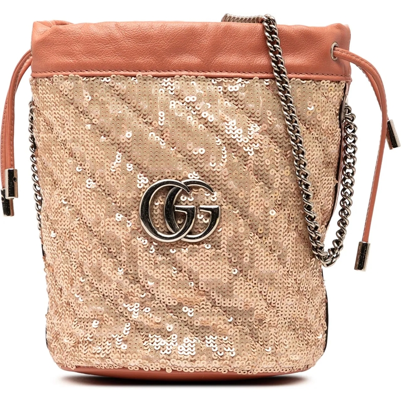 Gucci Schultertasche Small GG Marmont Sequined Diagonal Matelasse Leath rose